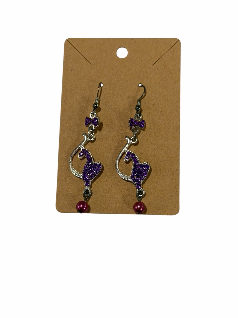 Unbranded Purple Glitter Cat Dangle Earrings